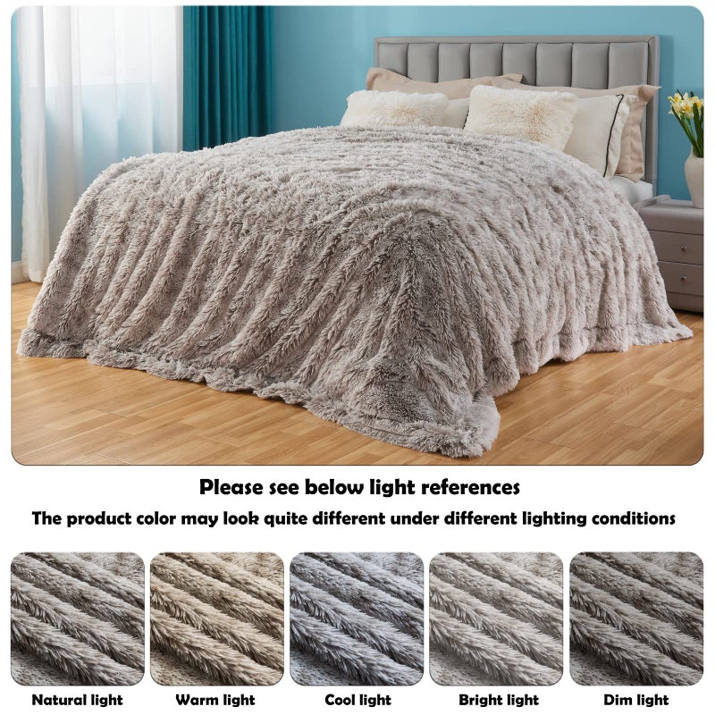 GONAAP Fuzzy Faux Fur Throw Blanket Frosty Grey Super Soft Cozy Plush Fuzzy Shaggy Blanket for Couch Sofa Bed (Frosty Grey, Throw(50"x60")) - Image 4